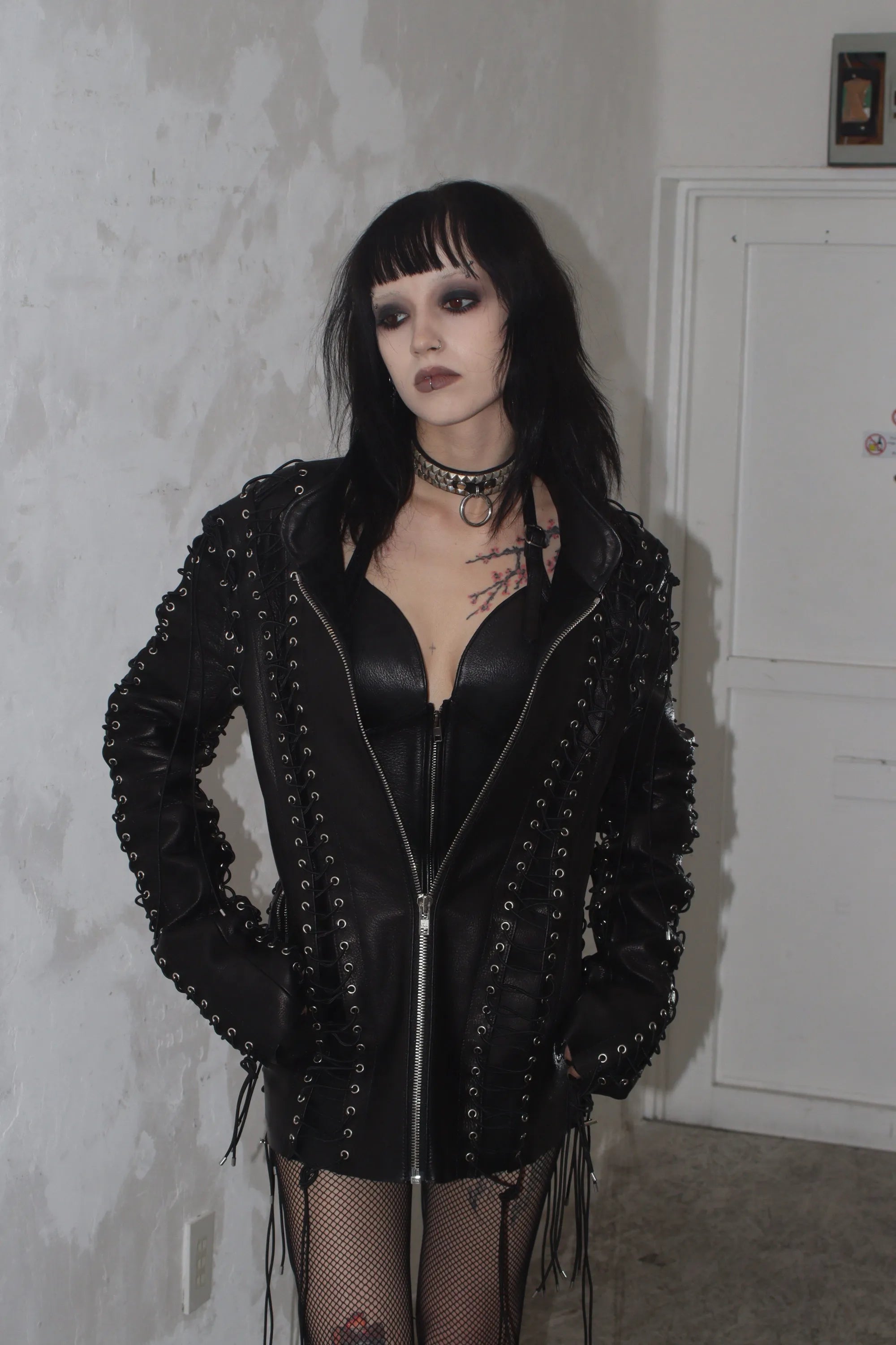 Lace Up Leather Jacket